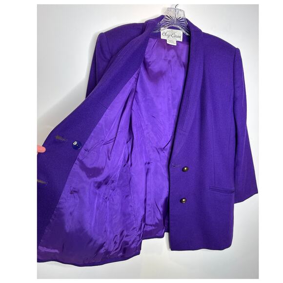 Vintage Oleg Cassini Purple Double Breasted Blazer Gold Buttons 80s 90s medium - Picture 11 of 12